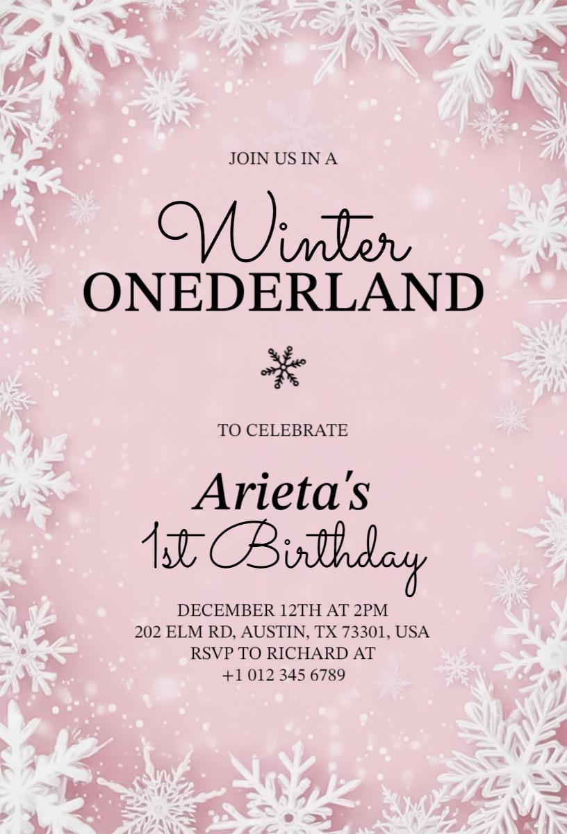 Magical Winter Wonderland 1st Birthday Celebration Invitation Template
