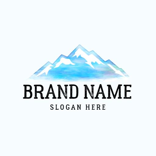 Majestic Blue Mountain Scene in Watercolor Style Logo Template