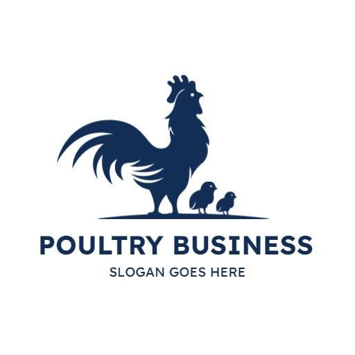 Majestic Blue Rooster and Chicks Representing Poultry Logo Template