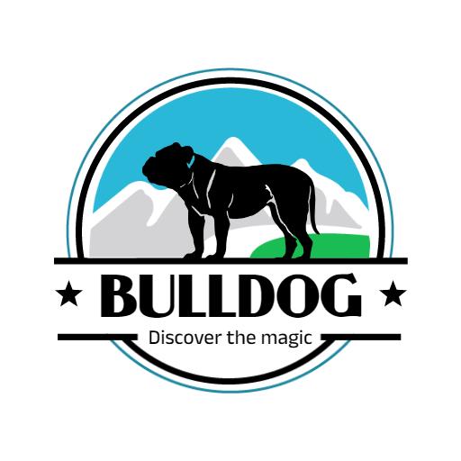 Majestic Bulldog Standing Against Mountain Landscape Logo Template