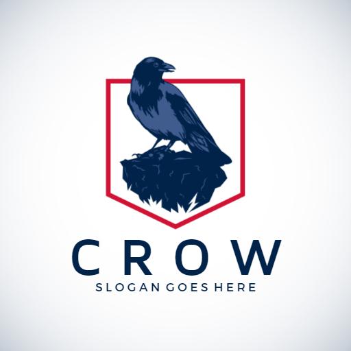 Majestic Dark Blue Crow perched on Rock Shield Logo Template
