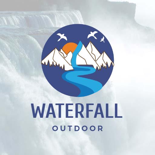 Majestic Waterfall with Mountains and River Scenic Outdoor Logo Template