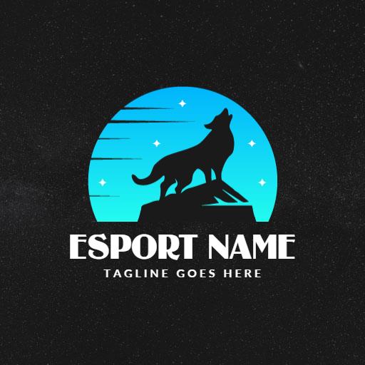 Majestic Wolf Silhouette Against Blue Moonlight Logo Template