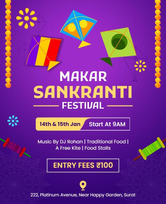 Vibrant Purple Makar Sankranti Festival Flyer Template