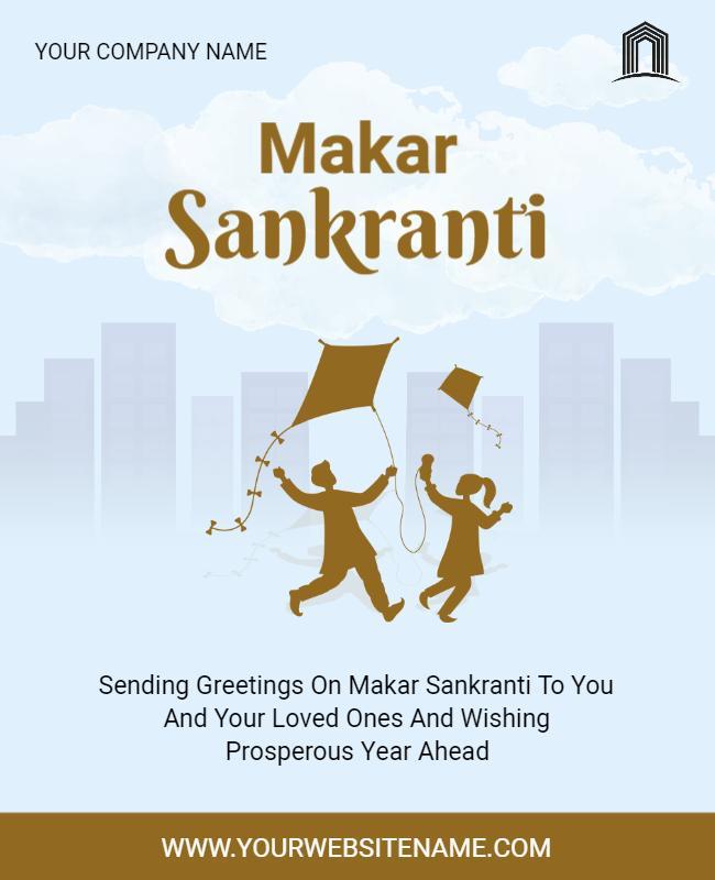 Festive Blue Makar Sankranti Celebration Greeting Flyer Template