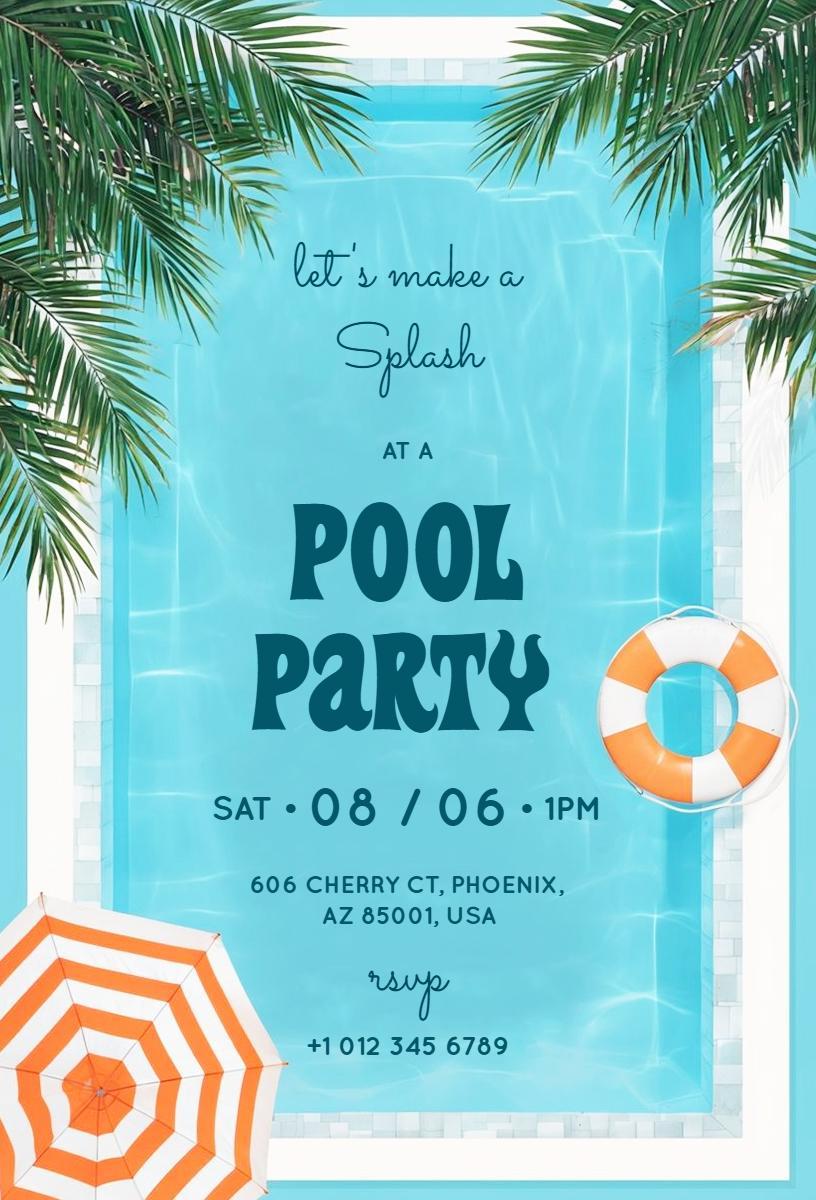 Make a Splash Fun Summer Pool Party Invitation Template
