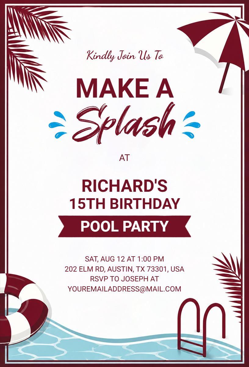 Make a Splash Pool Party Celebration Invitation Template
