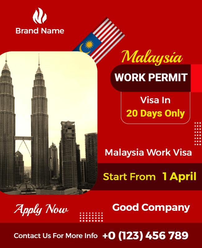 Malaysia Work Permit Visa Promotion Flyer Template