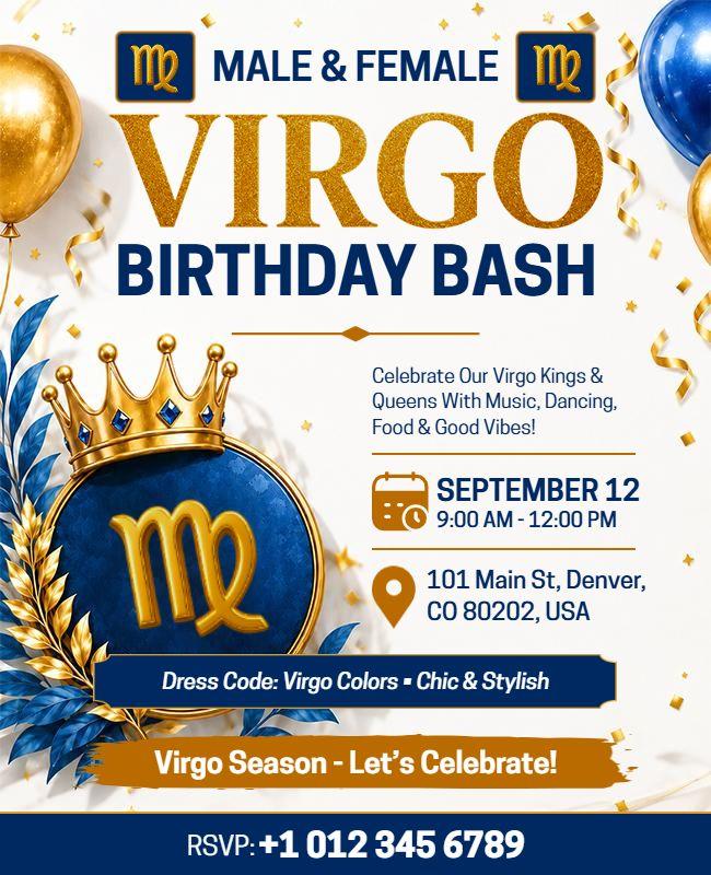 Male and Female Virgo Birthday Bash Event Flyer Template