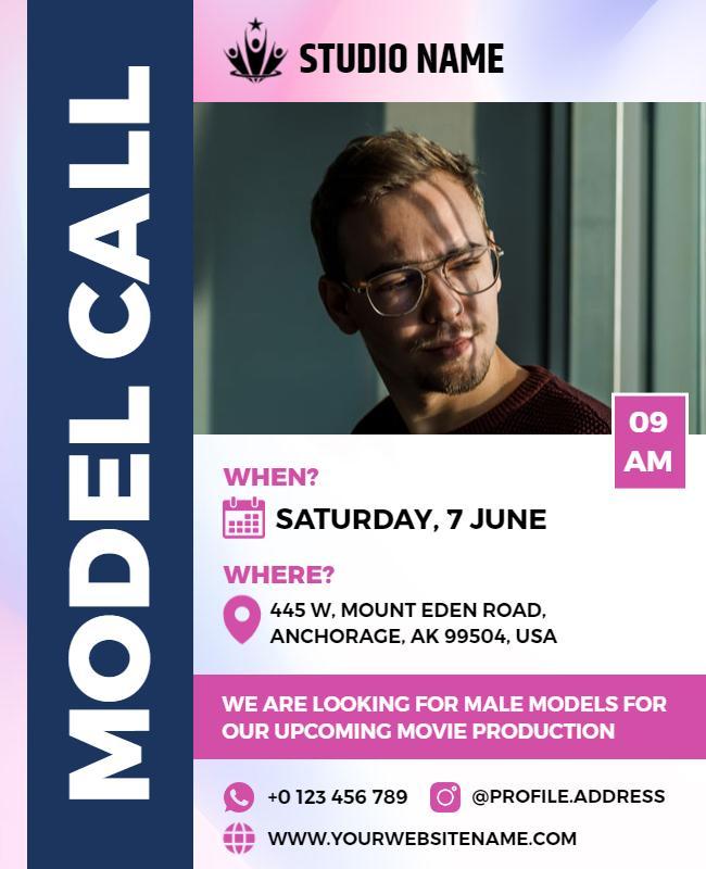 Male Model Movie Production Casting Flyer Template