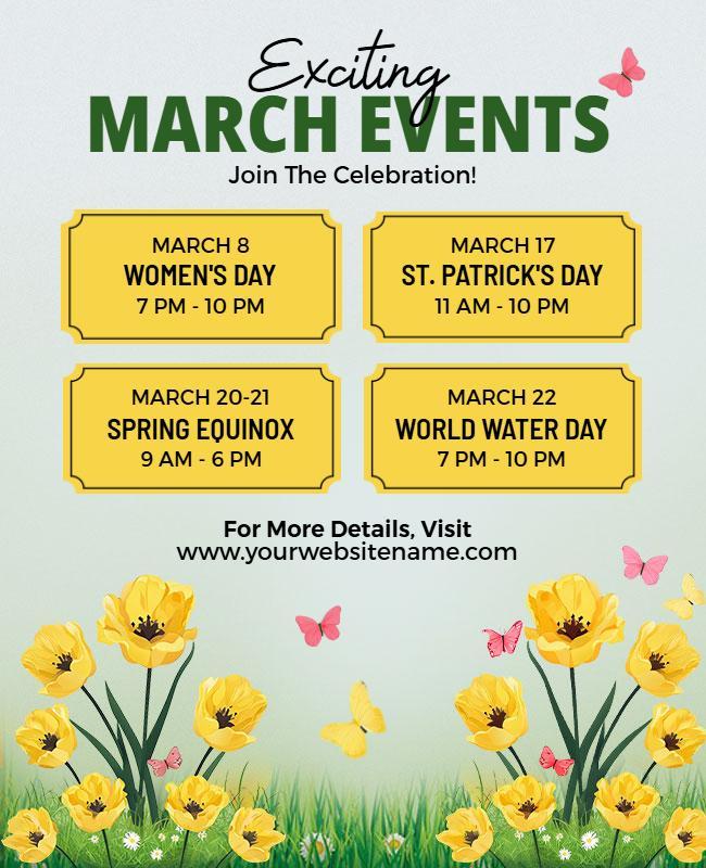 March Events Celebration Schedule Flyer Template