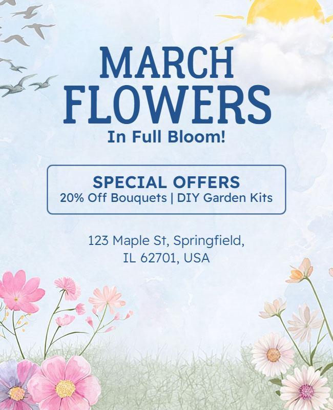 March Flower Shop Promotion Flyer Template