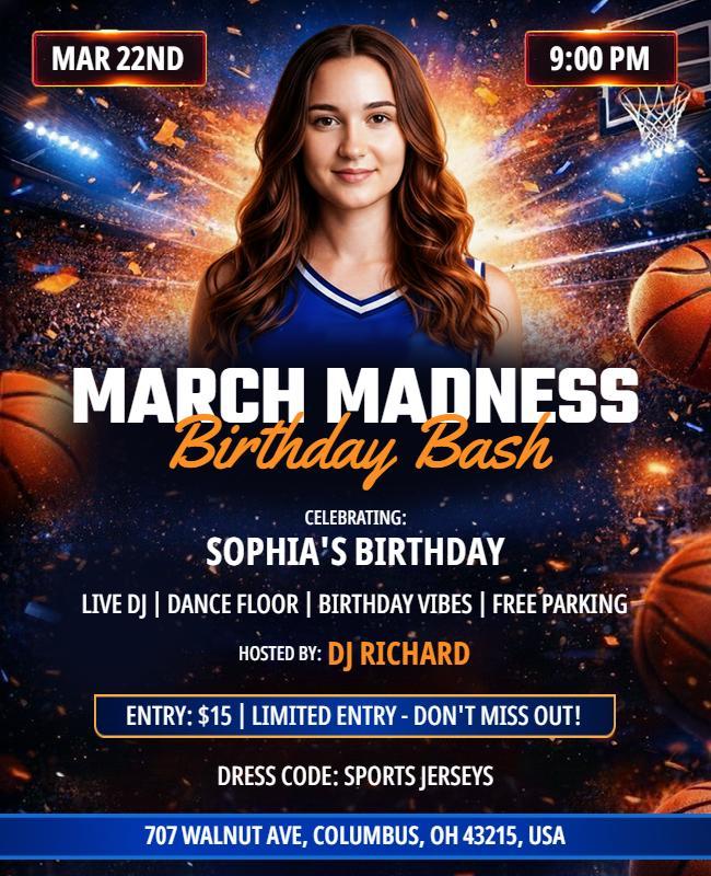 March Madness Birthday Bash Celebration Flyer Template