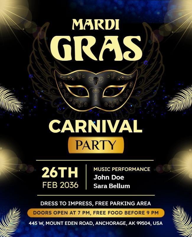 Mardi Gras Carnival Party Flyer Template