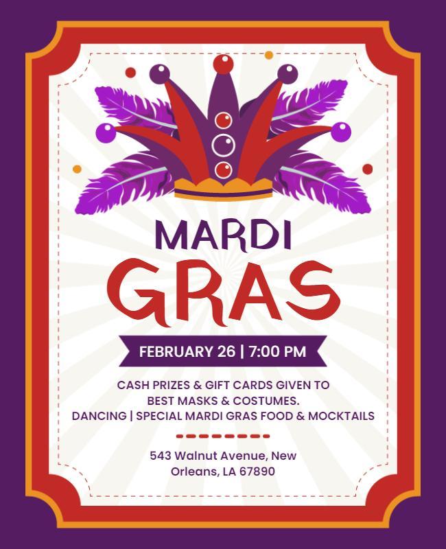 Vibrant Colorful Mardi Gras Celebration Party Flyer Template