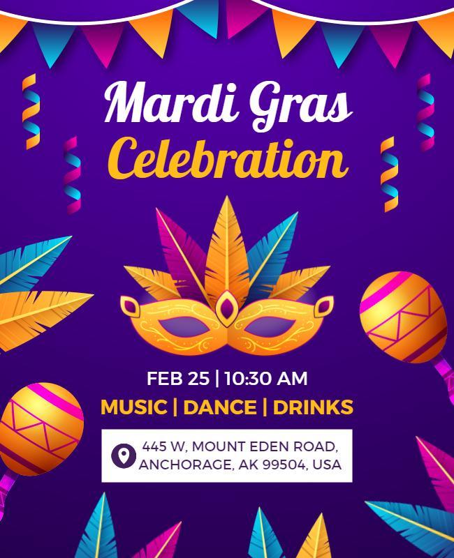 Colorful Mardi Gras Celebration Party Flyer Template