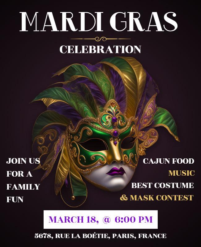 Vibrant Mardi Gras Celebration with Colorful Masquerade Flyer Template