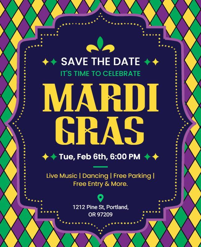 Festive Colorful Mardi Gras Celebration Event Flyer Template