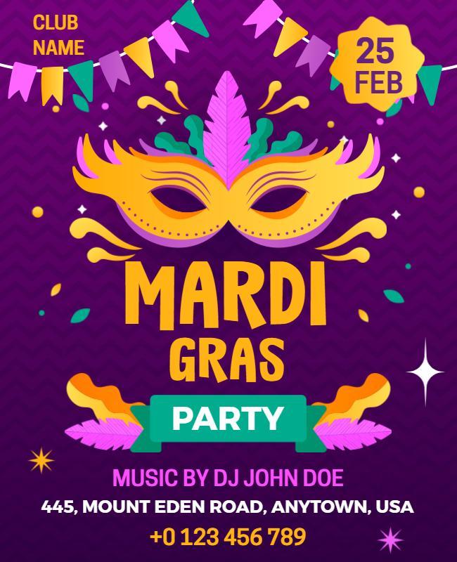 Vibrant Colorful Mardi Gras Masquerade Party Flyer Template