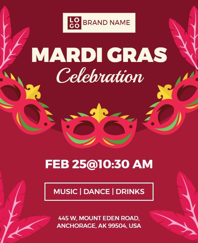 Bold Festive Mardi Gras Celebration Flyer Template