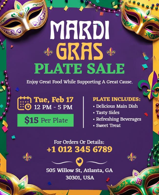 Mardi Gras Charity Plate Sale Flyer Template