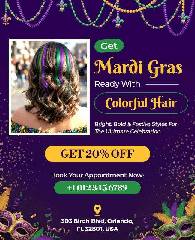 Mardi Gras Colorful Hair Flyer Template