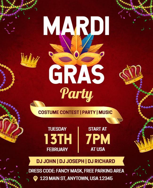 Mardi Gras Costume Party Flyer Template