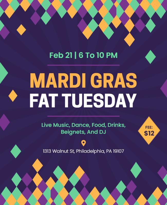 Mardi Gras Fat Tuesday Celebration Flyer Template