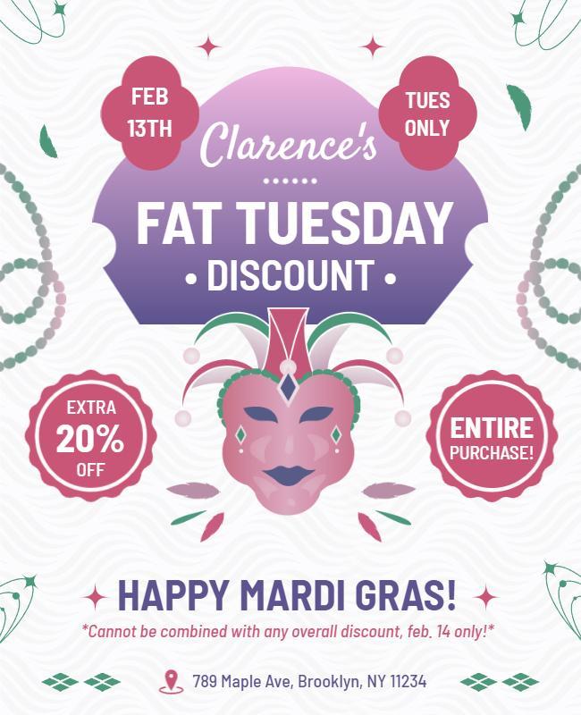 Mardi Gras Fat Tuesday Discount Flyer Template