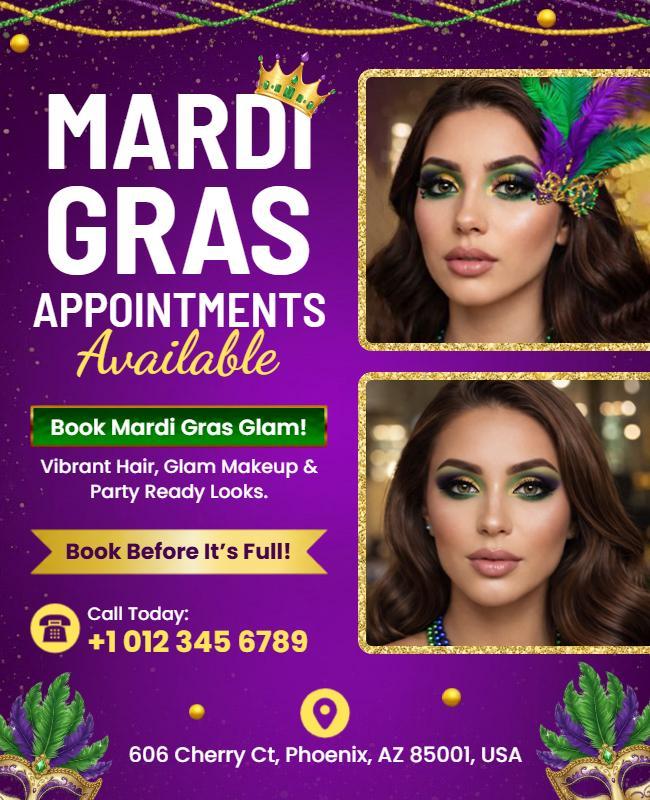 Mardi Gras Glam Makeup Appointment Flyer Template