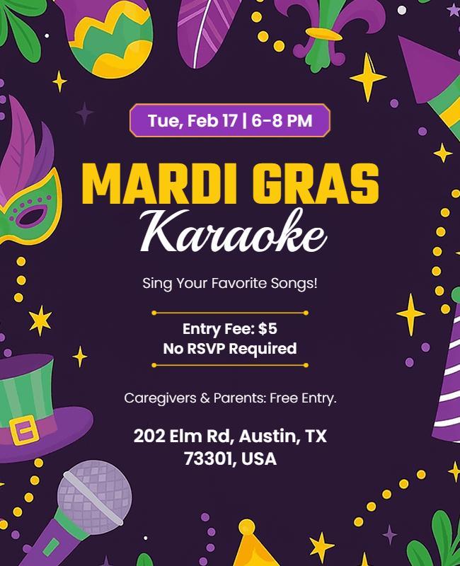 Mardi Gras Karaoke Event Flyer Template