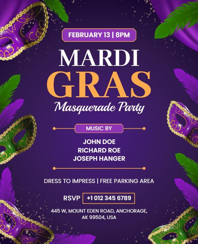 Mardi Gras Masquerade Party Event Flyer Template