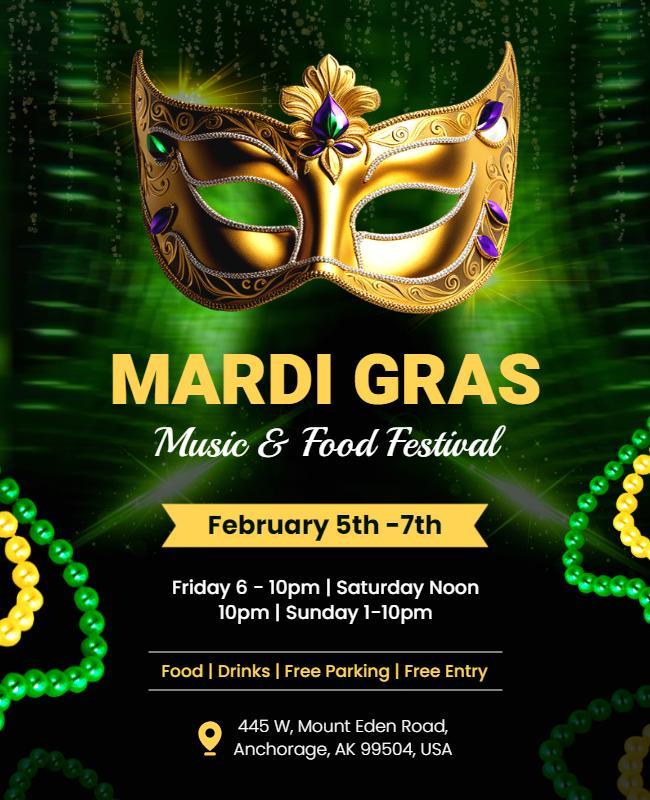 Mardi Gras Music and Food Festival Flyer Template