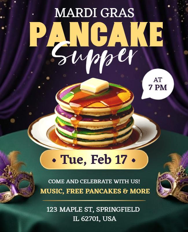 Mardi Gras Pancake Supper Celebration Flyer Template