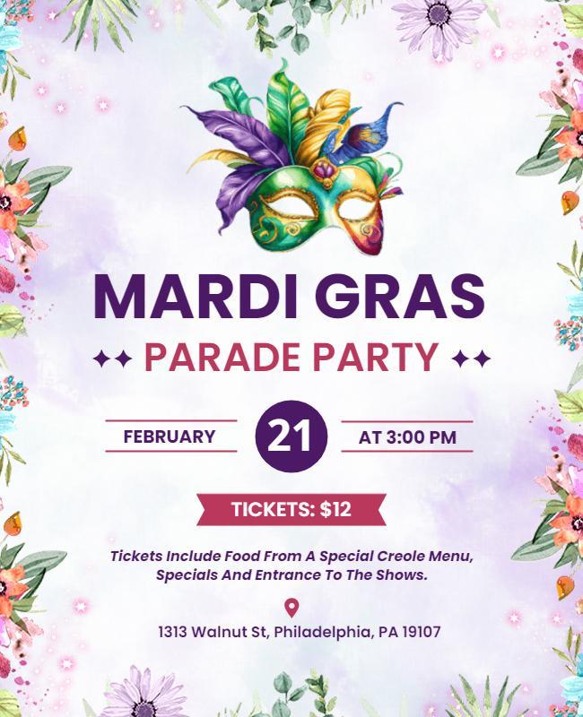 Mardi Gras Parade Celebration Flyer Template