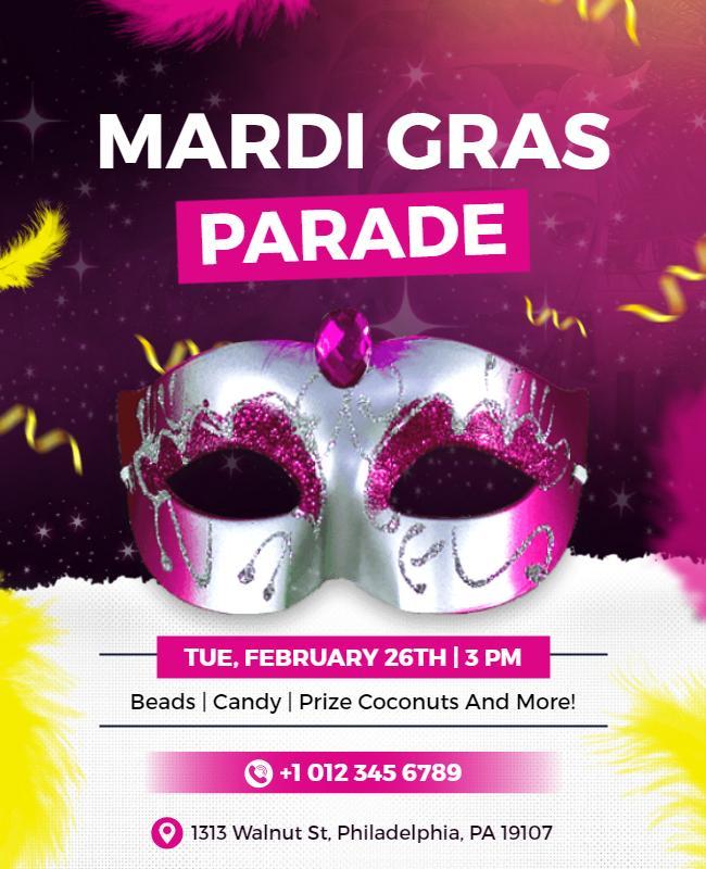 Vibrant Colorful Mardi Gras Parade Celebration Flyer Template