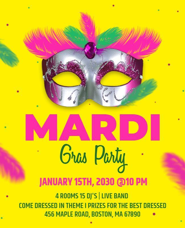 Mardi Gras Party Celebration Flyer Template