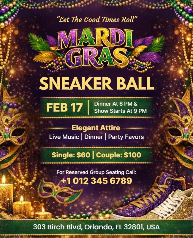 Mardi Gras Sneaker Ball Event Flyer Template