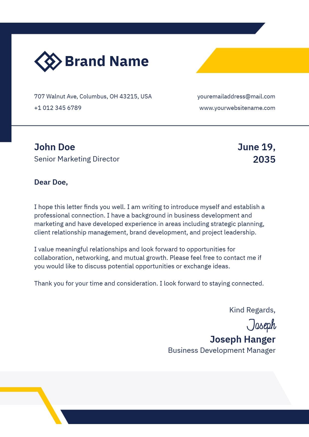 Marketing Director Professional Networking Personal Letterhead Template