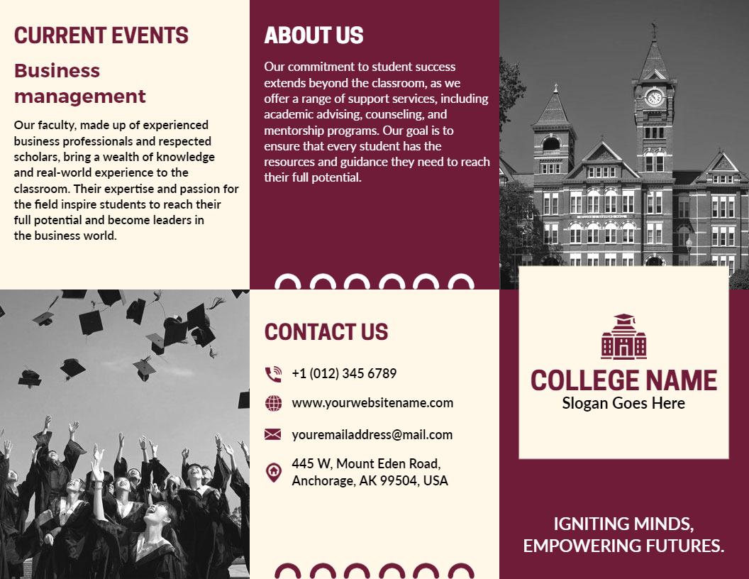 Maroon Business Management College Events and Guidance Brochure Template
