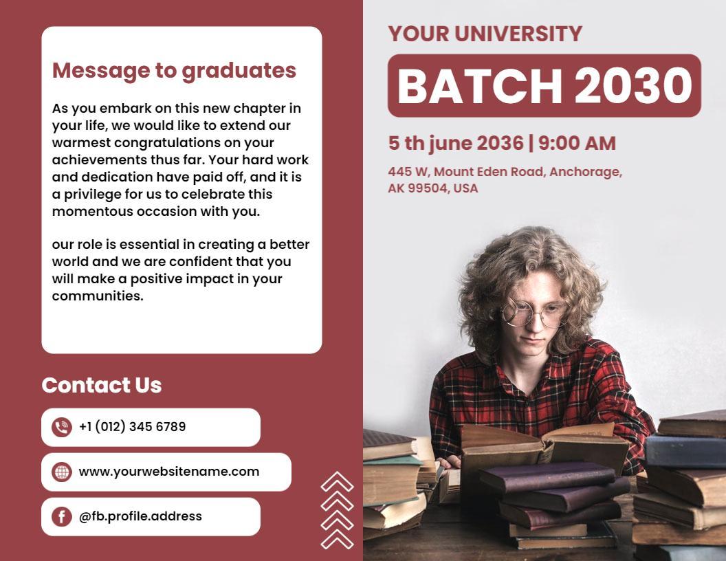 Maroon Graduation Announcement for Your University Batch 2030 Brochure Template