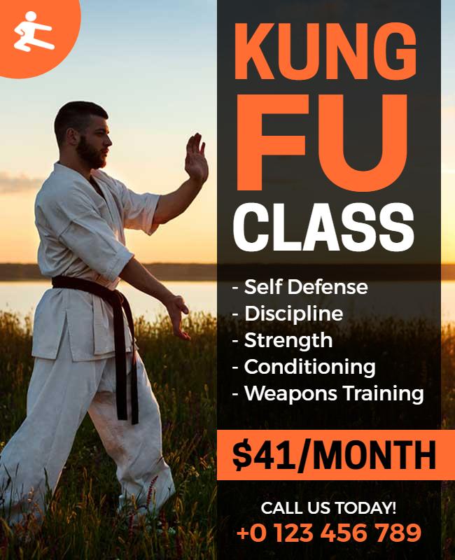 Dynamic Orange Kung Fu Class Self Defense Flyer Template