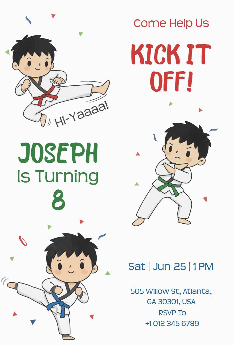 Martial Arts Themed 8th Birthday Celebration Invitation Template