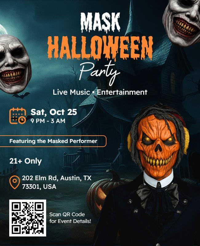 Mask Halloween Party Entertainment Flyer Template