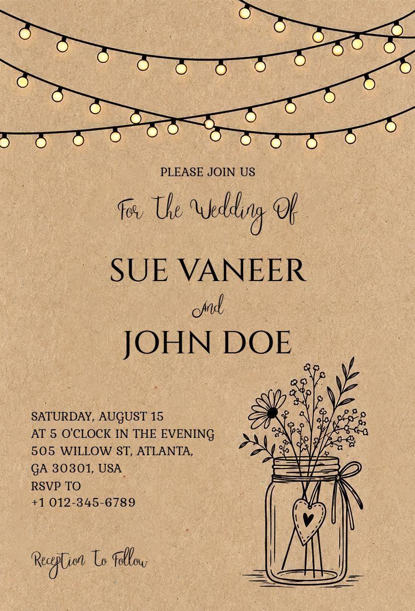 Mason Jar Rustic Wedding Invitation Template