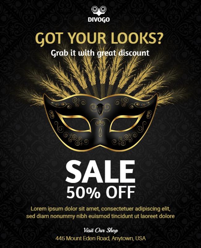 Masquerade Mask Discount Sale Flyer Template