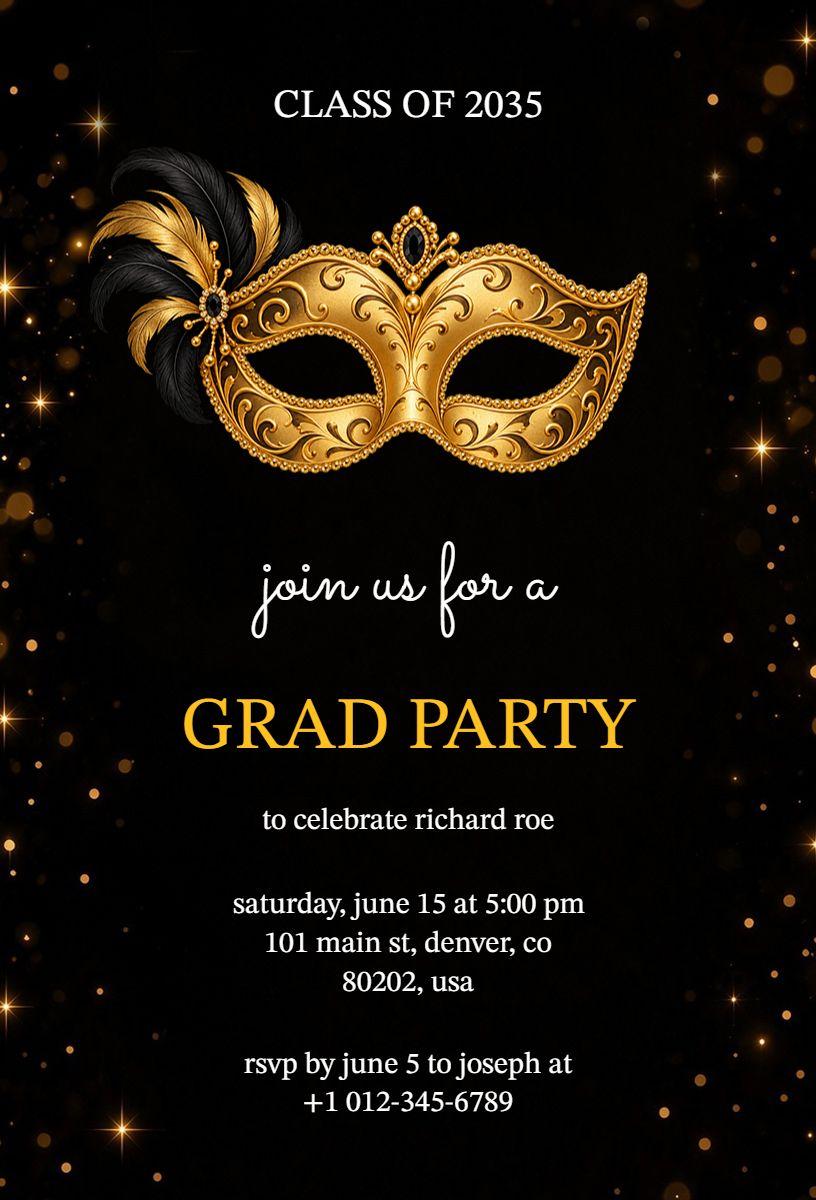 Masquerade Theme Graduation Party Invitation Template