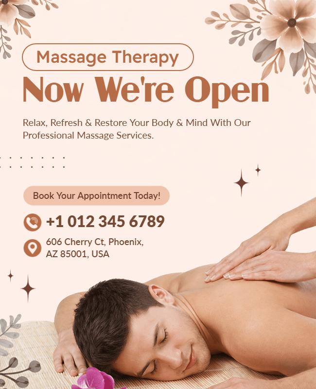 Massage Services Now Open Announcement Flyer Template