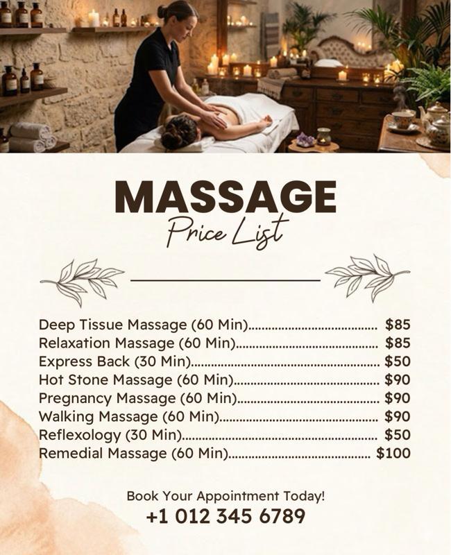 Massage Services Price List Flyer Template