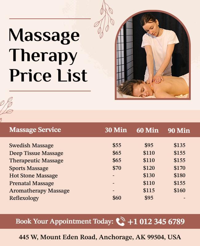 Massage Therapy Price List Flyer Template